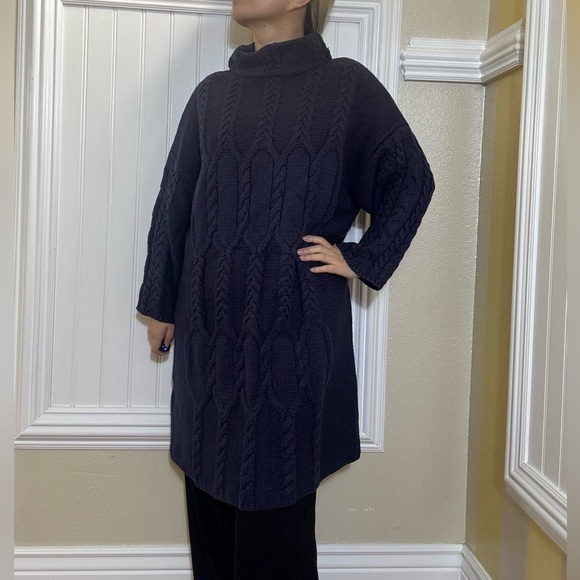 Cozy Blue Cable Knit Sweater Dress - Picture 3 of 9